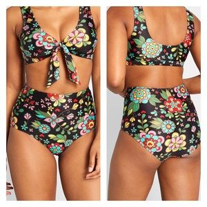 ModCloth Sara Floral High Waisted Bikini Bottoms XS